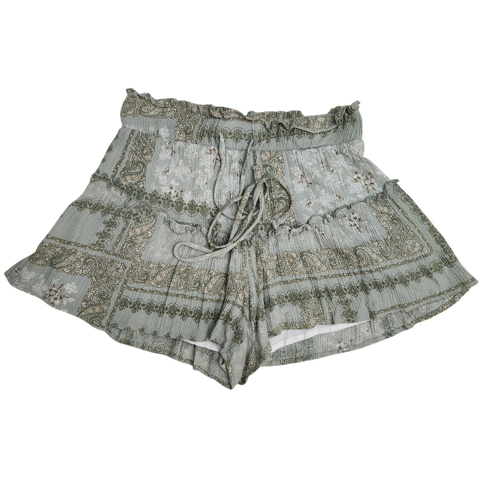 Altar'd State Sage Green Paisley Floral Smocked Ruffle Boho Shorts XS